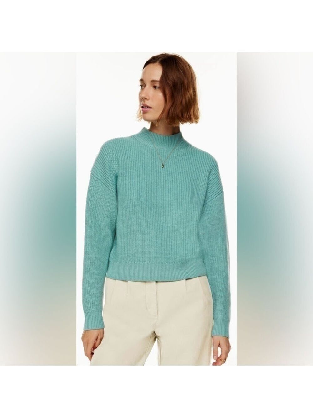 Aritzia Wilfred Free Mockneck Merino Wool Sweater Crop Aquastone Size XS